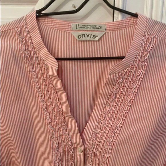 Orvis Pink Ruffled Long Sleeve  Button Blouse, size 14 - Picture 2 of 6